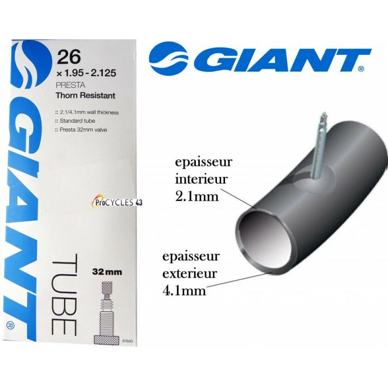 Chambre à Air GIANT Thorn Resistant 26"x1.95/2.125 3 Chambre à Air GIANT Thorn Resistant 26"x1.95/2.125